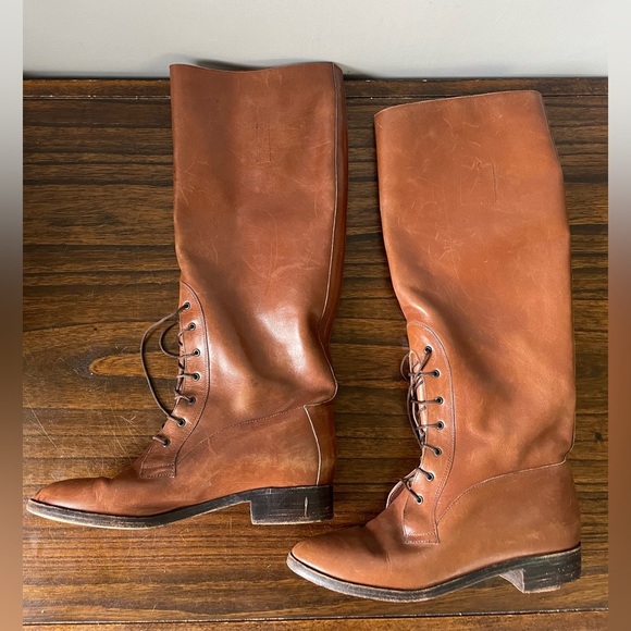 J. Crew, 6, women’s cognac leather knee high lace up flat riding boot - Picture 2 of 8